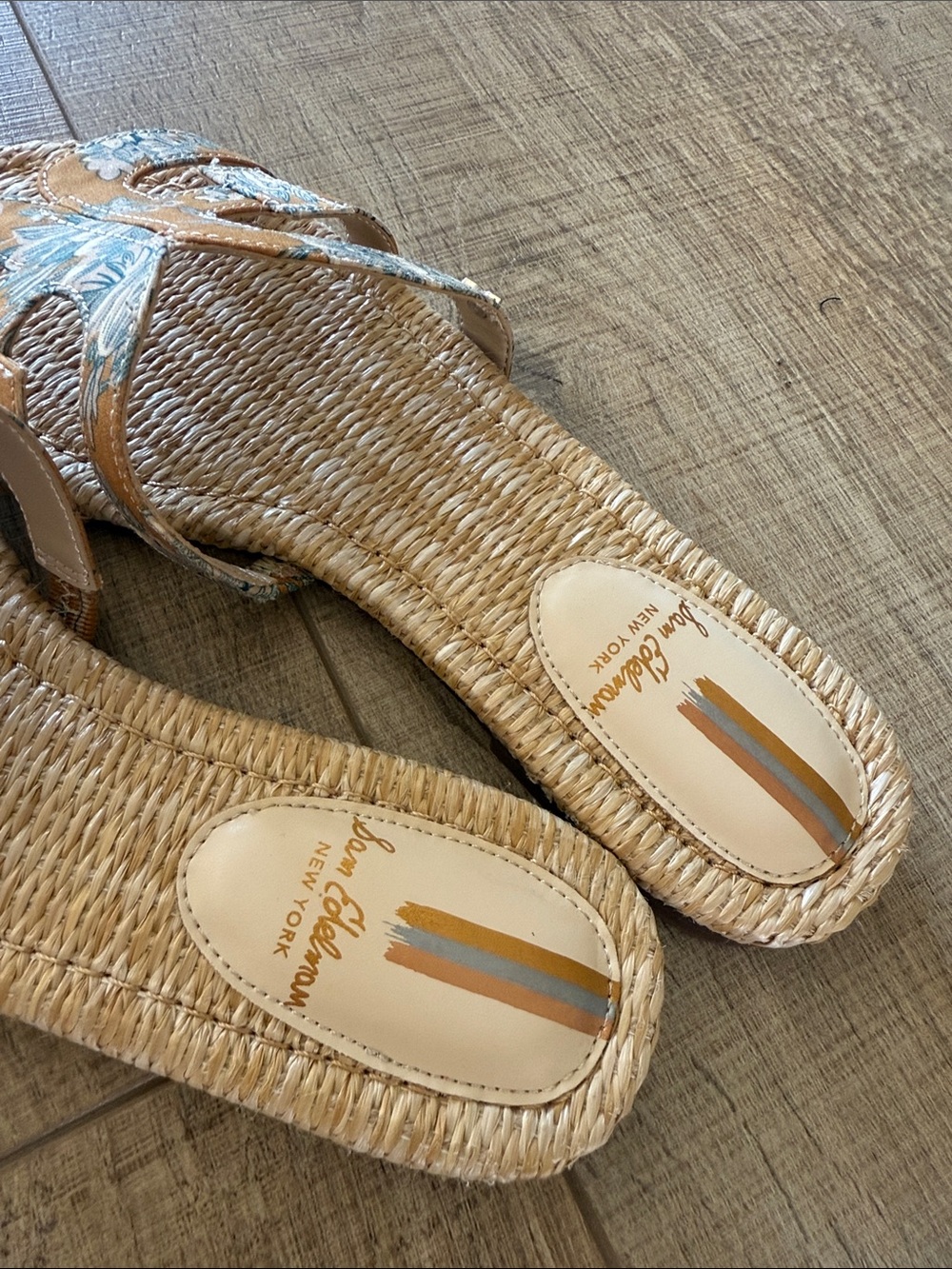 Sam Edelman Floral Mustard Woven Slide Sandals - Picture 3 of 5